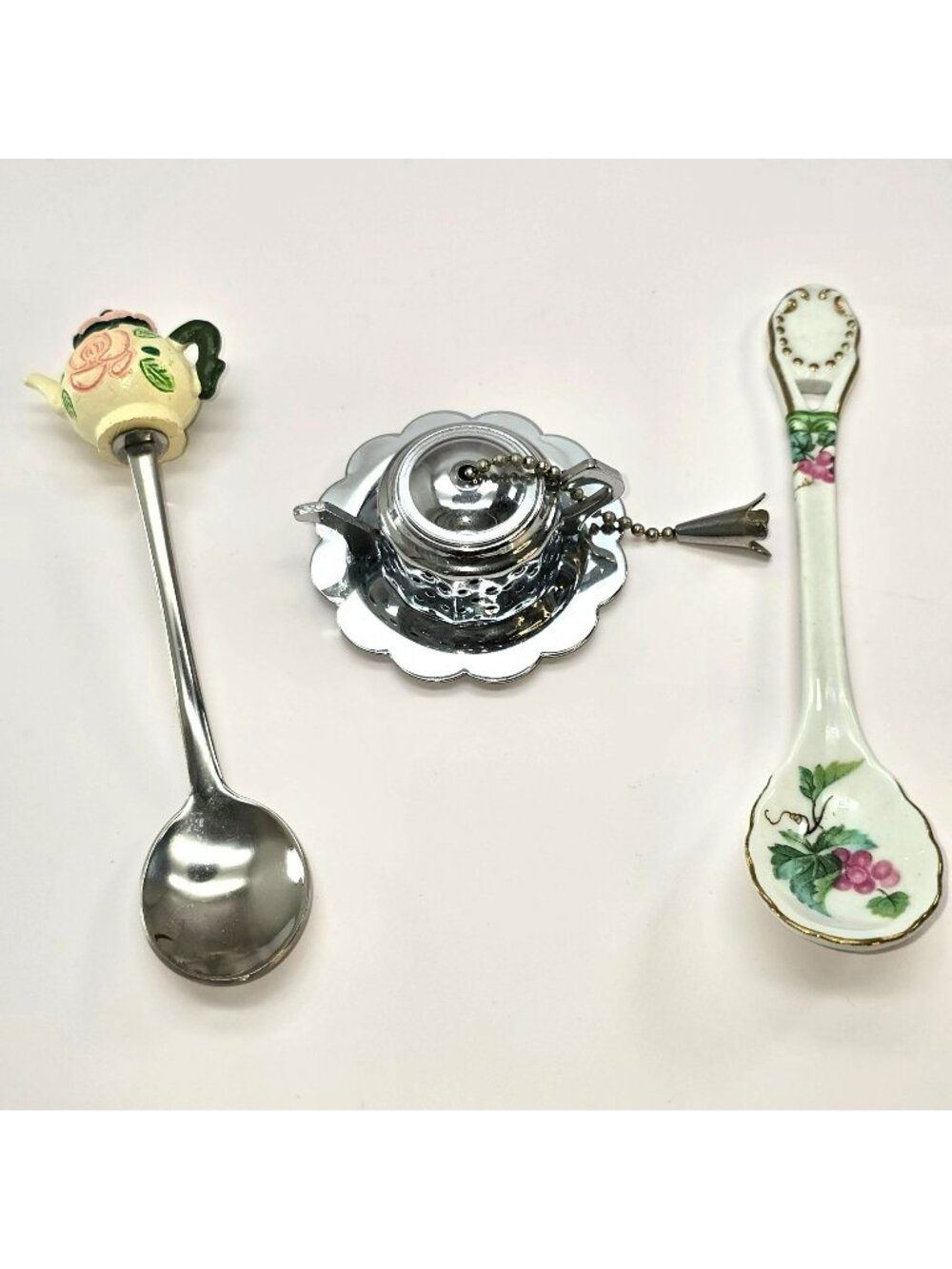 Tea-Themed Stainless & Ceramic Spoons With Teapot Infuser Set VL5065